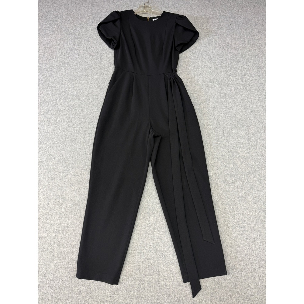 Calvin Klein | Jumpsuit | 2 | Black | Tulip Sleeve Side Tie Gold Zip Crepe 2662